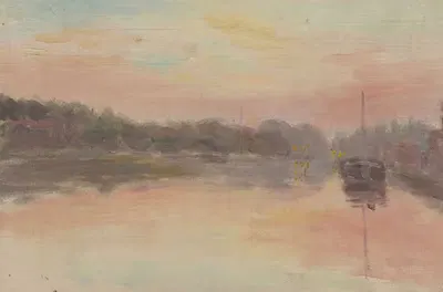 Эффект света на закате на пришвартованной лодке by Жанна Жегу-Кадар — digital art print download