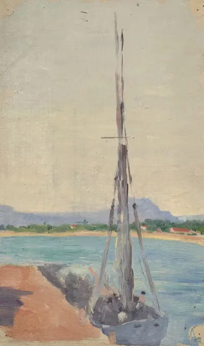 Voilier amarré proche de la côte by Jeanne Jegou-Cadart — digital art print download
