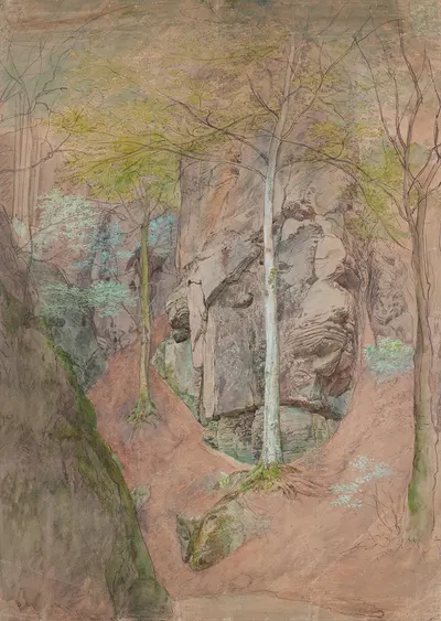 Песчаниковые скалы с деревьями на Грубошкалску by Йозеф Манес, 1867-1868 — digital art print download