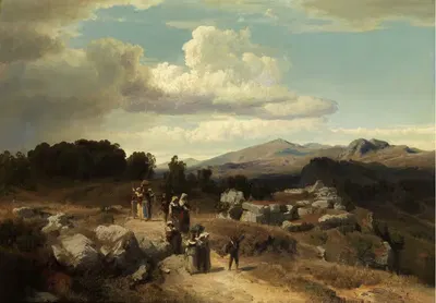 Воскресная прогулка по римской деревне by Освальд Ахенбах, 1882 — digital art print download