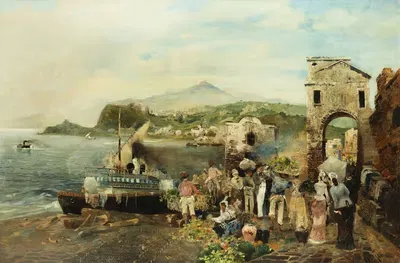 Средиземноморский прибрежный пейзаж by Роберт Аллот, 1882 — digital art print download