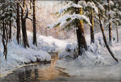 Заснеженный лесной пейзаж by Уолтер Мораз, 1919 — digital art print download