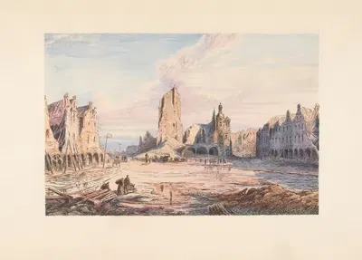 Аррас – маленькая площадь, ратуша и колокольня by Э. Татен, 1920 — digital art print download