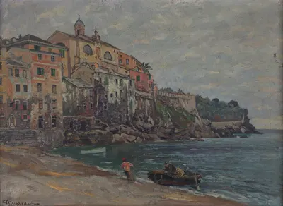 Итальянский город у моря by Эдуард Амеседер, 1905 — digital art print download