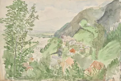Flusslandschaft im Gebirge mit Burg by Franz Barwig the Elder, 1910-1920 — digital art print download