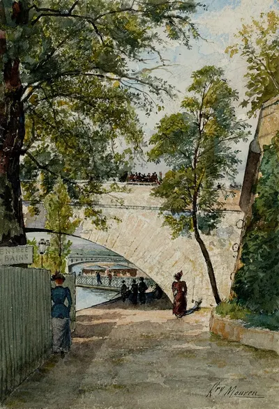 Вид с берега Сены под аркой королевского моста by Анри Лоран Мурен — digital art print download