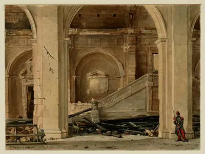 Лестница Дворца правосудия после пожара 1871 года by Жюль Ришом, 1871 — digital art print download