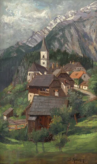 Деревня в горах by Серафин Маурер, 1910 — digital art print download