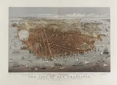 The City of San Francisco. Birds eye view from the bay looking south-west by Charles Richard Parsons, 1878 — digital art…