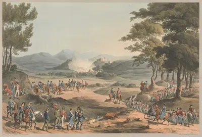 Town of Poinbal. Evacuated by the French on the Morning of 11 March 1811 by Charles Turner, 1811 — digital art print download