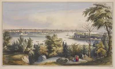 Вид на Нью-Йорк с Уихокена – Северная река by Фанни Палмер, 1849 — digital art print download