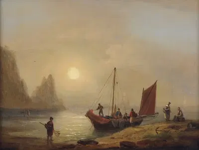 Рыбаки на побережье by Томас Луни, 1816 — digital art print download