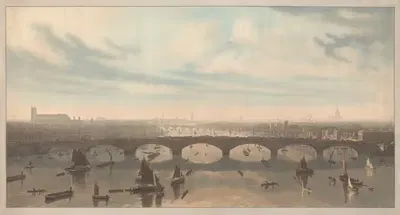A View of the Bridge now Building over the Thames at Vauxhall by William Daniell, 1810 — digital art print download