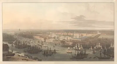 An Elevated View of the New Dock in Wapping by William Daniell, 1803 — digital art print download