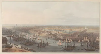 An Elevated View of the New Dock in Wapping by William Daniell, 1803 — digital art print download