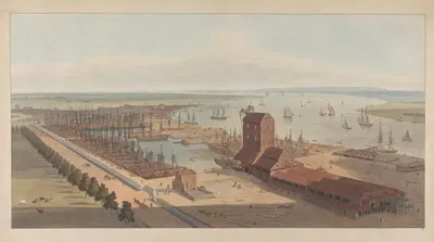 Brunswick Dock on the Thames at Blackwall by William Daniell, 1803 — digital art print download