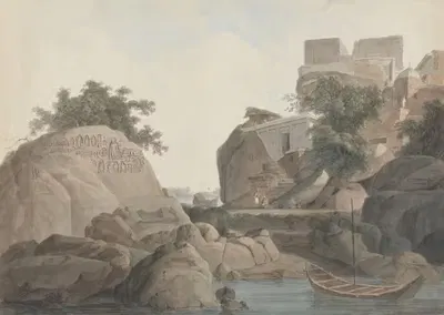 Fakir's Rock at Sultanganj, on the Ganges River by William Daniell — digital art print download