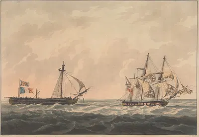 H.M.S. Sloop 'Bonne Citoyenne' taking the French Frigate…. by William Daniell, 1810 — digital art print download