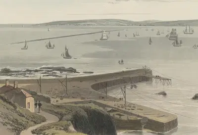 Quay at Straddon Point Near Plymouth by William Daniell, 1825 — digital art print download