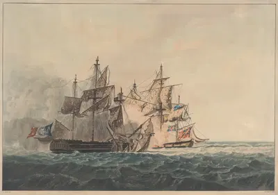 The Action between his Majesty's Sloop 'Bonne Citoyenne' and the French Frigate 'La Furieuse' by William Daniell, 1810 —…
