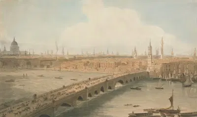 View of London Bridge and St. Paul's Cathedral by William Daniell — digital art print download