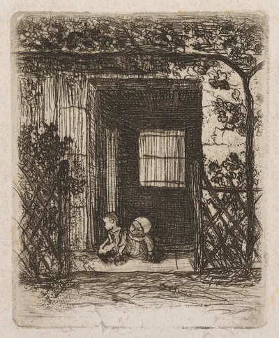 Children in doorway by Auguste Delâtre, 1858 — digital art print download