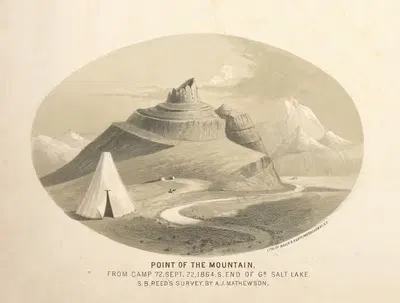 Point of the mountain, from Camp 72. Sept. 22, 1864. S. end of Gr. Salt Lake. by Joseph F. Knapp, 1864 — digital art print…