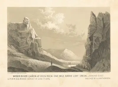 Weber River Canon at Oven Rock — one mile above Lost Creek, looking east. by Joseph F. Knapp, 1864 — digital art print…