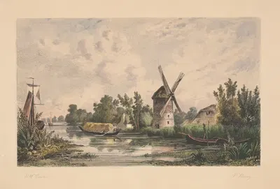 Пейзаж с ветряной мельницей (Эдвард Уильям Кук) by Луи Марви, 1850 — digital art print download