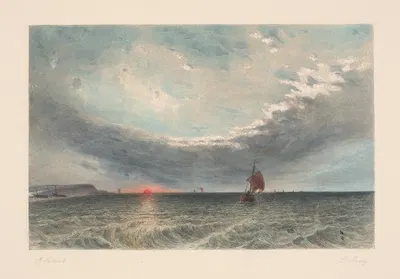 Морской пейзаж на закате (Джеймс Холланд) by Луи Марви, 1850 — digital art print download