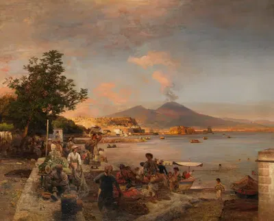 Рыночная сцена у Неаполя с видом на Везувий by Освальд Ахенбах, 1888 — digital art print download
