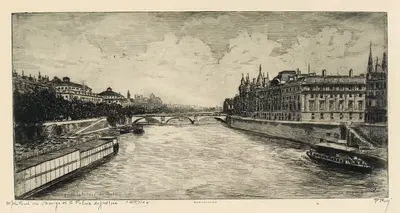 Мост на Шанж и Дворец правосудия by Пьер-Марсель Руа — digital art print download