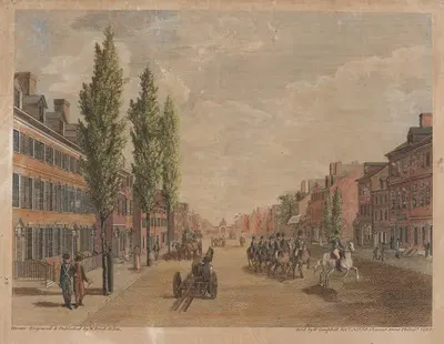 Высокая улица, от Девятой улицы, Филадельфия by Уильям Рассел Бирч, 1799 — digital art print download