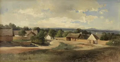 Деревенский пейзаж (Рендека у Рехнита; Гюнс) by Август Шеффер фон Винвальд, 1887 — digital art print download