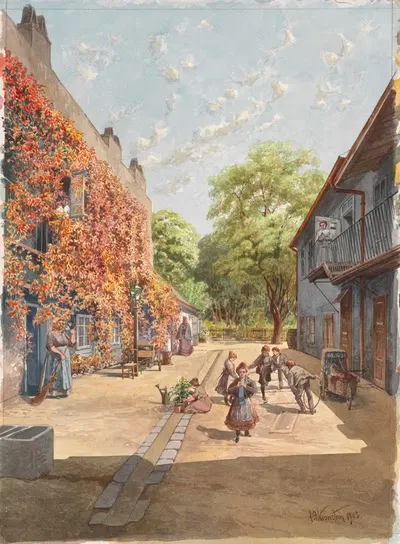 Двор дома на Пиаристенгассе, № 56 by Август Стефан Кронштейн, 1905 — digital art print download