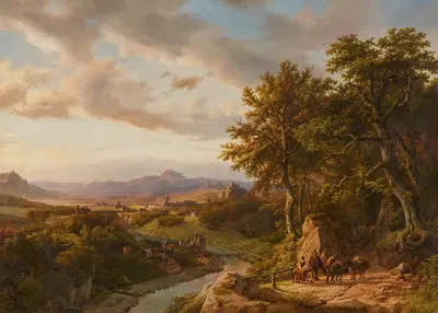 Панорамный пейзаж на Среднем Рейне by Баренд Корнелис Кёккёк, 1852 — digital art print download