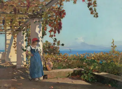 Терраса у виллы Хаан, остров Капри by Чарльз Кэрил Коулман, 1896 — digital art print download