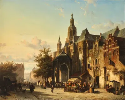 Market Square, Nijmegen by Cornelis Springer, 1849 — digital art print download