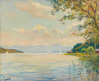 Озеро Штарнберг – дальний вид by Эдвард Кукуэль, 1920 — digital art print download