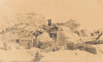 Berghütten (Roßhag in den Zillertaler Alpen) by Edward Theodore Compton — digital art print download