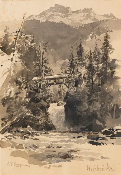 Hochbrücke im Gebirge by Edward Theodore Compton — digital art print download