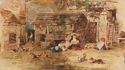 Деревенские дети в Барбизоне by Эмиль Обер Лессор, 1845 — digital art print download