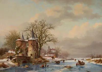 Зимний пейзаж с замерзшим каналом by Фредерик Мариус Крусман, 1860 — digital art print download