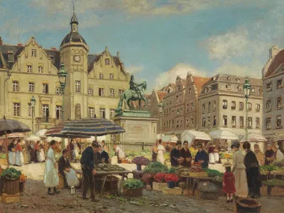 Рынок перед ратушей в Дюссельдорфе by Генрих Херманнс — digital art print download