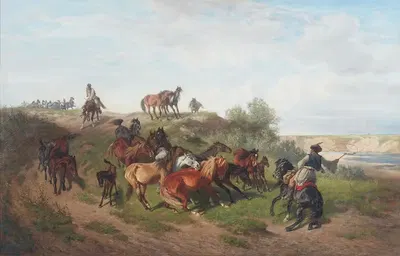 Дикие лошади в Пусте by Генрих Ланг — digital art print download