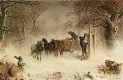 Деревянная повозка в сильный снегопад by Герман Кауфманн, 1850 — digital art print download