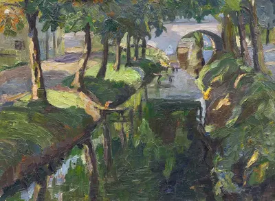 Mit Kastanien bestandener Kanal by Hermann Stenner, 1909 — digital art print download