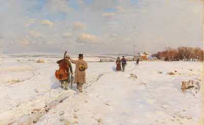 Возвращающиеся музыканты в снегу by Хуго Мюлиг, 1880 — digital art print download