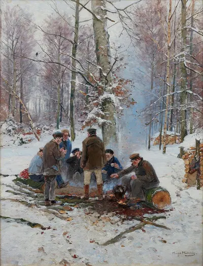 Лесоруб у огня by Хуго Мюлиг — digital art print download
