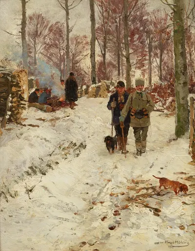 Охотничья пауза by Хуго Мюлиг, 1902 — digital art print download